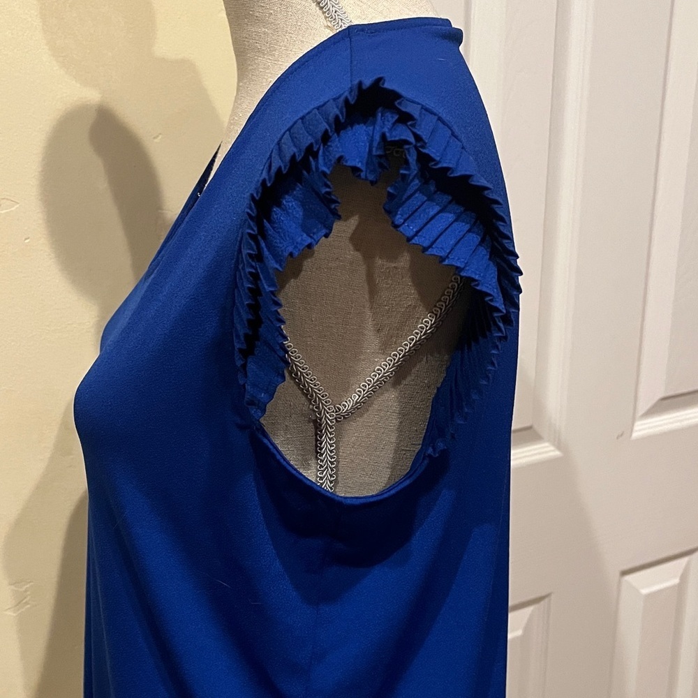 Adrianna Papell Royal Blue Pleated Sleeve Blouse - Picture 4 of 5
